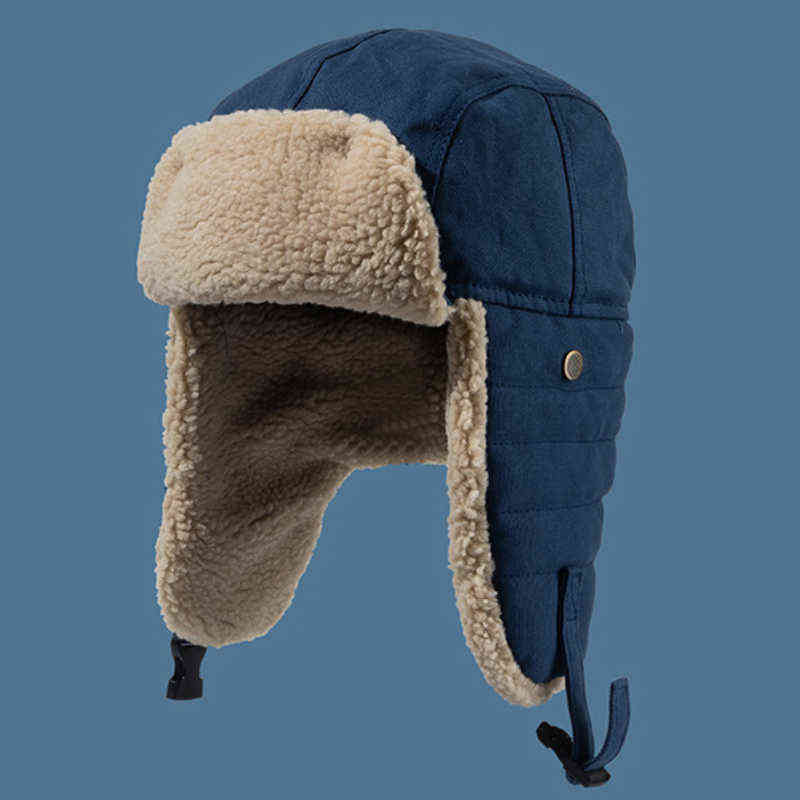 HT3425 Fashion Winter Hat Thick Warm Berber Fleece Trapper Earflap Cap Men Women Lamb Wool Russian Hat Male Female Bomber Hat 211227