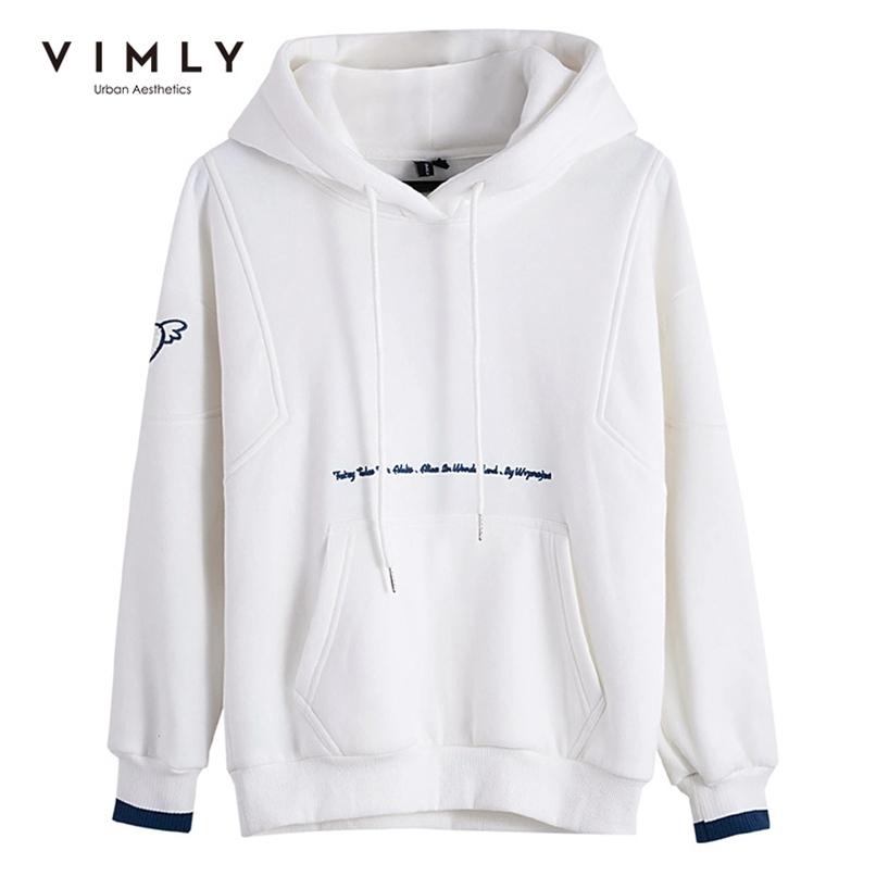 Vimly Women Hoodies Winter Fashion Hooded Letter Pockets Thick Clothing Loose Casual Sweatshirt Female Pullover Tops 98757 210910