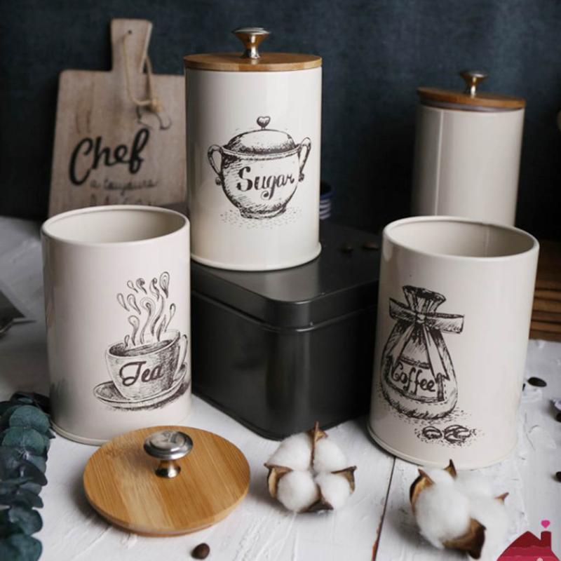 Storage Bottles & Jars 3pcs Vintage Style Tea Coffee Sugar Canisters Kitchen Tin Retro White Pots Food Containers