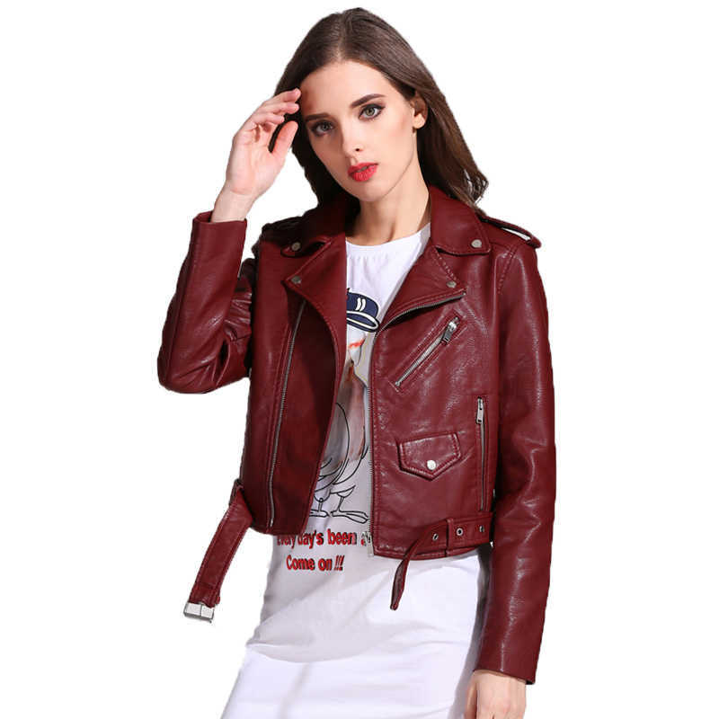 Ly Varey Lin Faux Soft Leather Jacket Coat Women Turn-down Collar Pu Motorcycle Lady Short Zipper Pink Black Punk Coats 210526