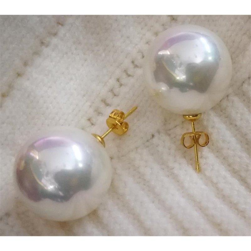 18mm white Shell Pearl gold Stud Earrings round ball beads Natural South Sea Shell Pearl Woman Jewelry 220211