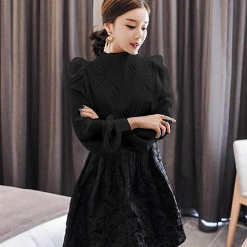New spring autumn Women puff Sleeve Stand Collar Chiffon Blouses office Ladies tops shirt plus size 2XL T200502