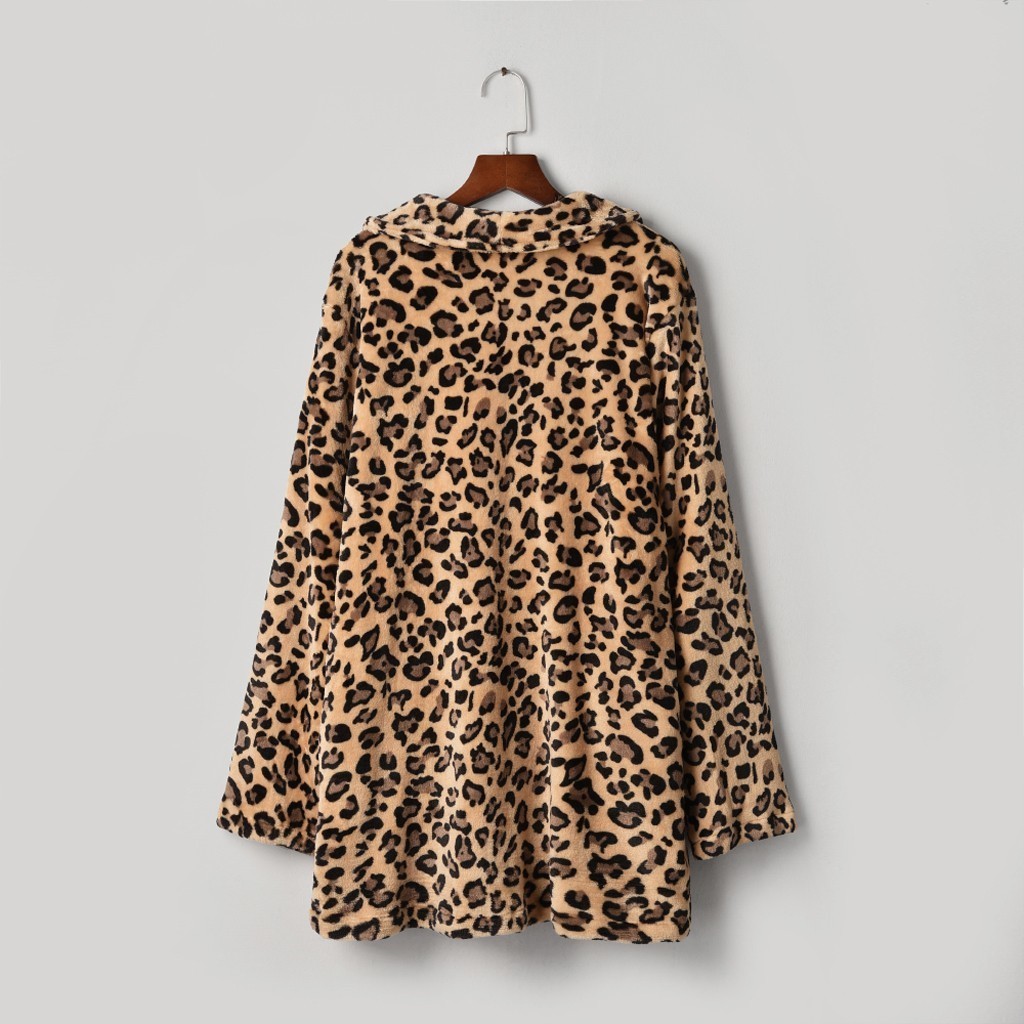 Women Coat Winter Leopard Print Faux Fur Jacket Coat Women Large Size Plush Overcoat New Office Ladies Long Sleeve 201019