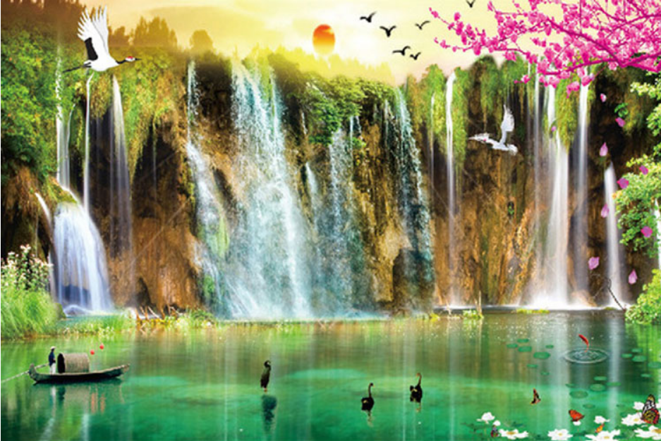 Custom wallpaper 3d murals flowing water and wealth Rising Sun Dongsheng welcoming pine landscape painting
