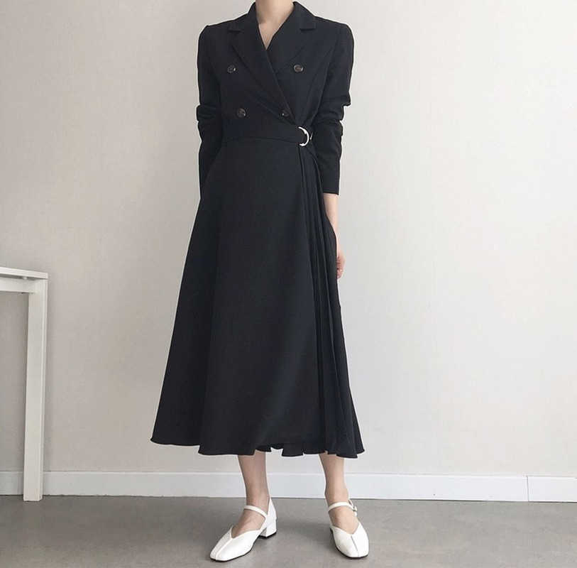 Spring and Summer Korean Casual Loose Double-breasted Women's Dress Elegant OL Wind Belt 210615Z