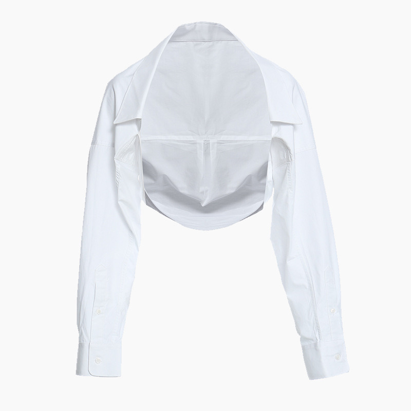 TWOTWINSTYLE Casual White Women Shirt Lapel Long Sleeve Minimalist Irregular Short Blouse Female Summer Fashion New Style 210225