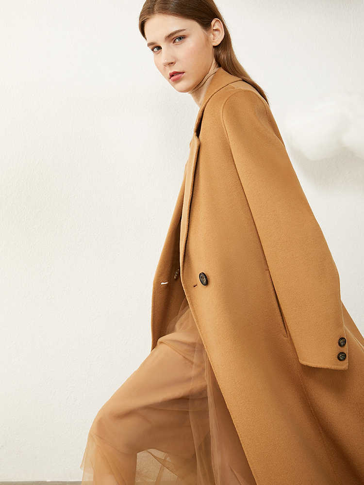 Minimalism Winter Coat For Women 100%woolen Lapel Double-sided wool coat Causal Thick Calf-length Female Jacket 12030256 210527