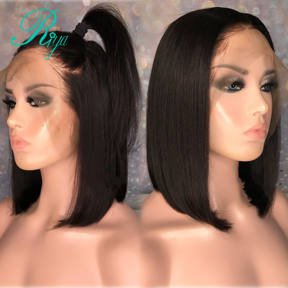 Middle Part Short Bob Lace Front Wig For Women With Baby Hair Jet Black Color Synthetic Wigs Natural Hairline
