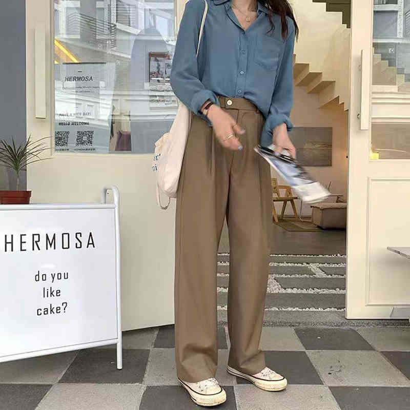 women's pants & capris women suit wide leg loose casual trousers korean style high waist chic solid color straight thin new woman, Black;white
women's pants & capris women suit wide leg loose casual trousers korean style high waist chic solid color straight thin new woman, Black;white