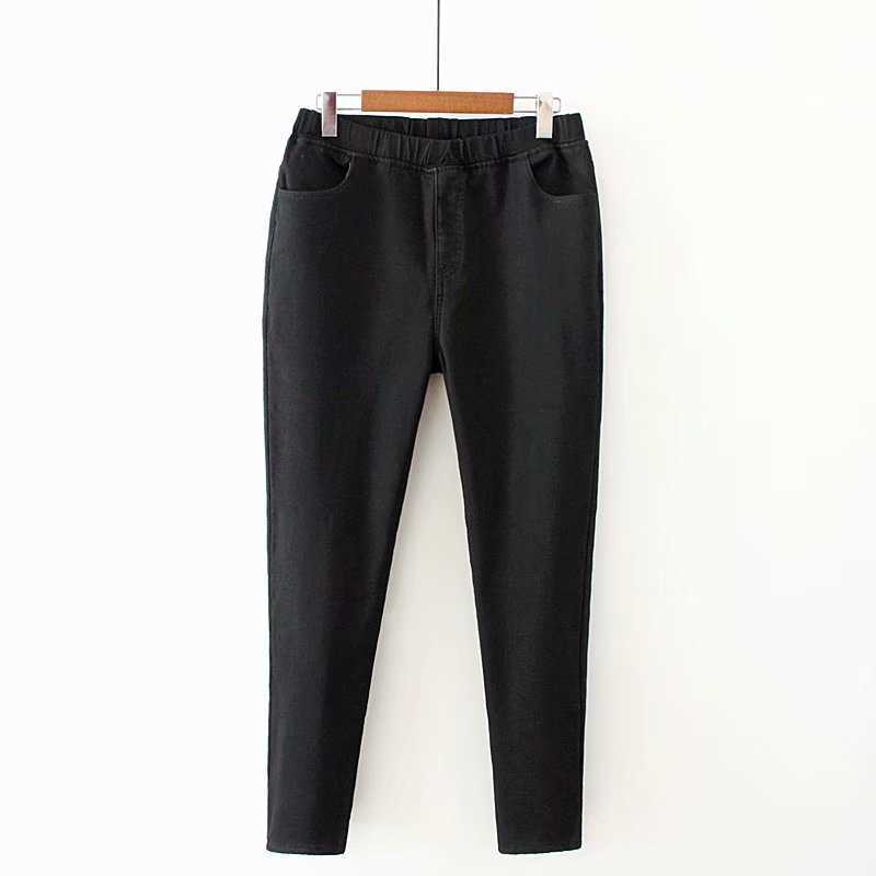 Women Winter Warm Jeans High Waist Elastic Belt Mom Plus Velvet Slim Skinny Pencil Pants Size 5XL 210922