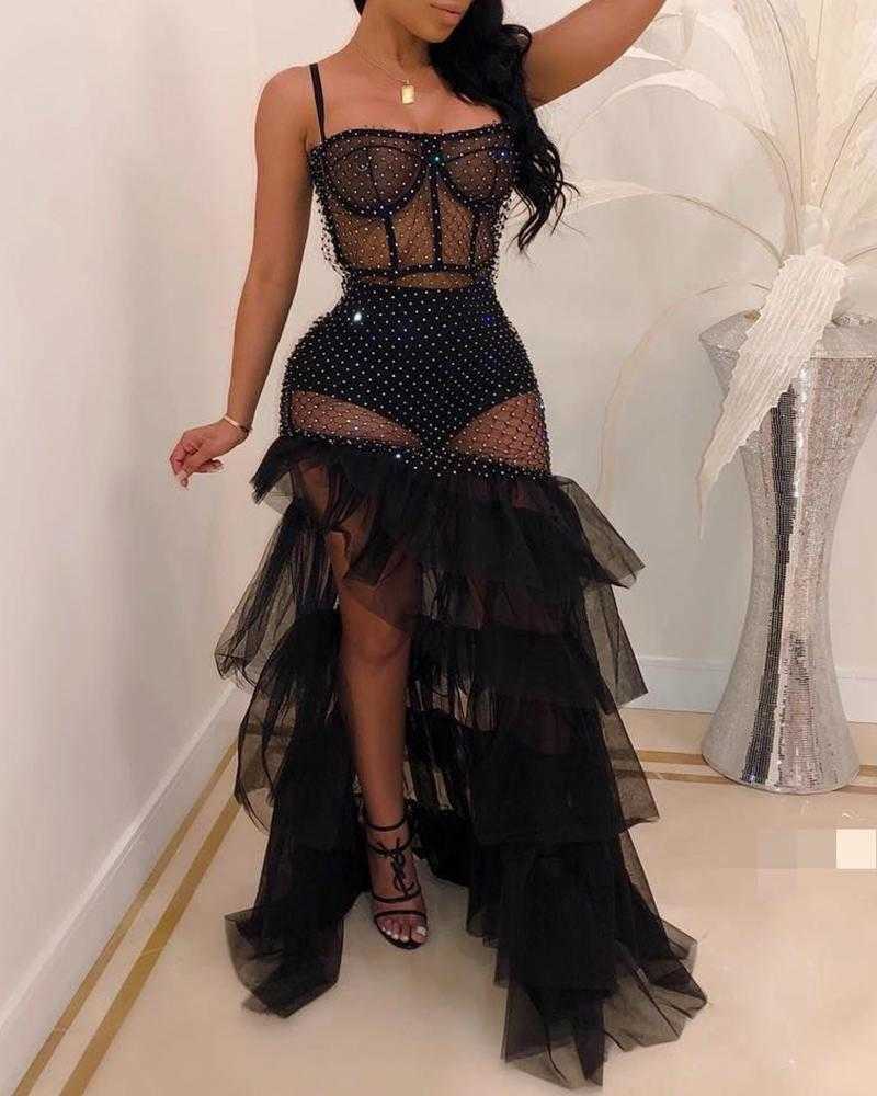 Women Elegant Formal Gown Maxi Dress Long Party Club Dress 2xl 3XL Sheer Mesh Slit Black Party Dress Without Lining 210716