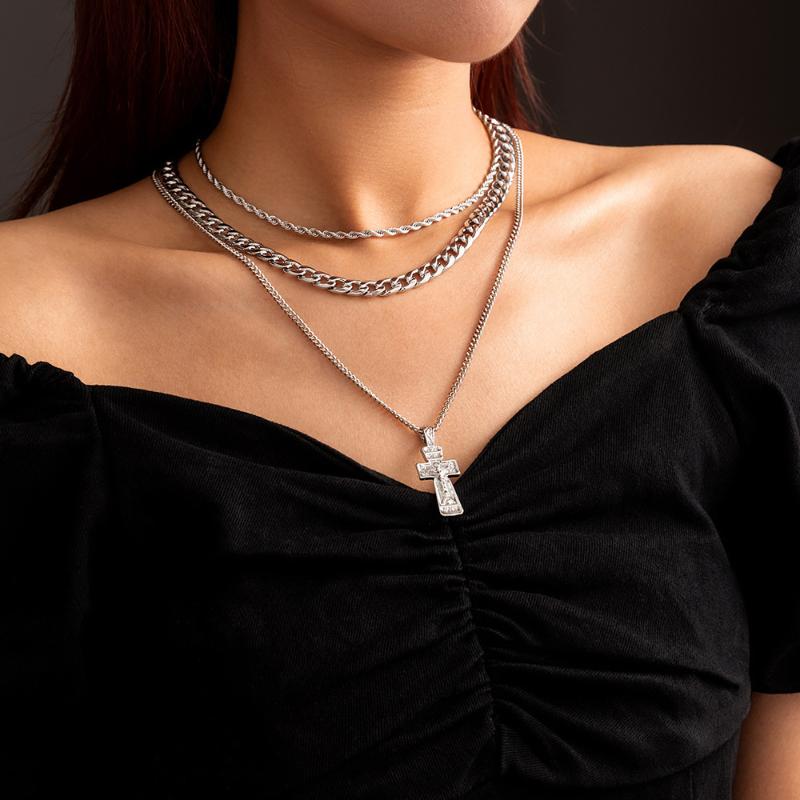 Pendant Necklaces 2021 Fashion Jewelry CUBAN CHAIN Punk Multi-layer Necklace Jesus Cross Neck, Silver
Pendant Necklaces 2021 Fashion Jewelry CUBAN CHAIN Punk Multi-layer Necklace Jesus Cross Neck, Silver