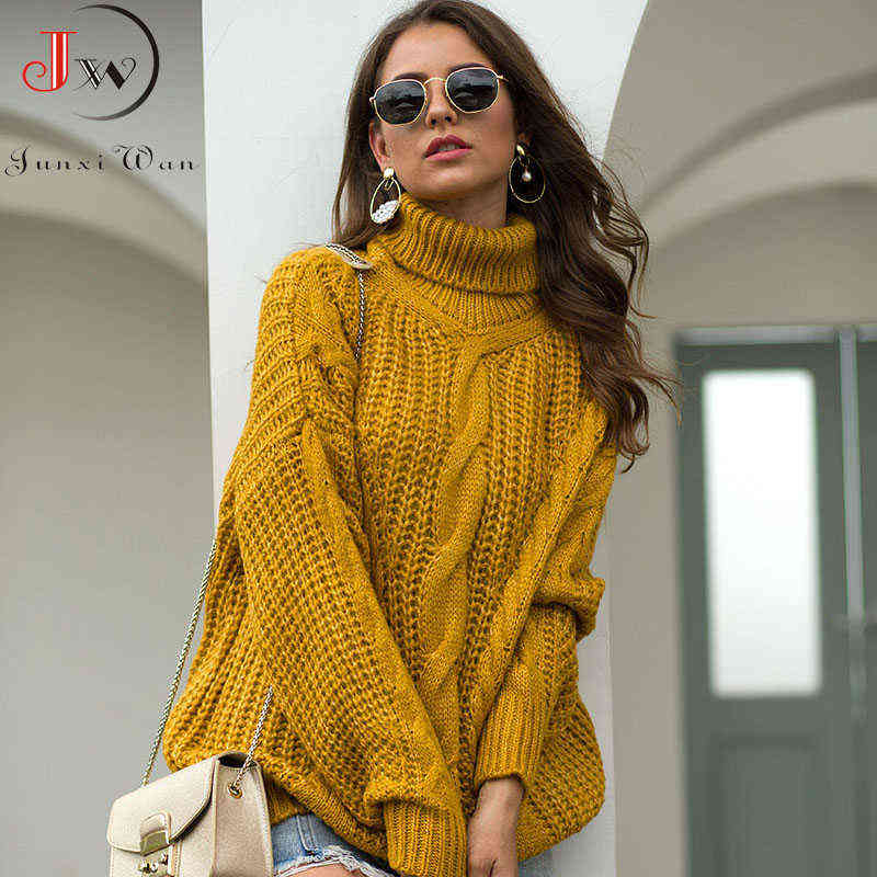 Autumn Winter Women Turtleneck Sweater Loose Oversized Elegant Warm Knitted Pullovers Fashion Solid Tops Knitwear Jumper 211109