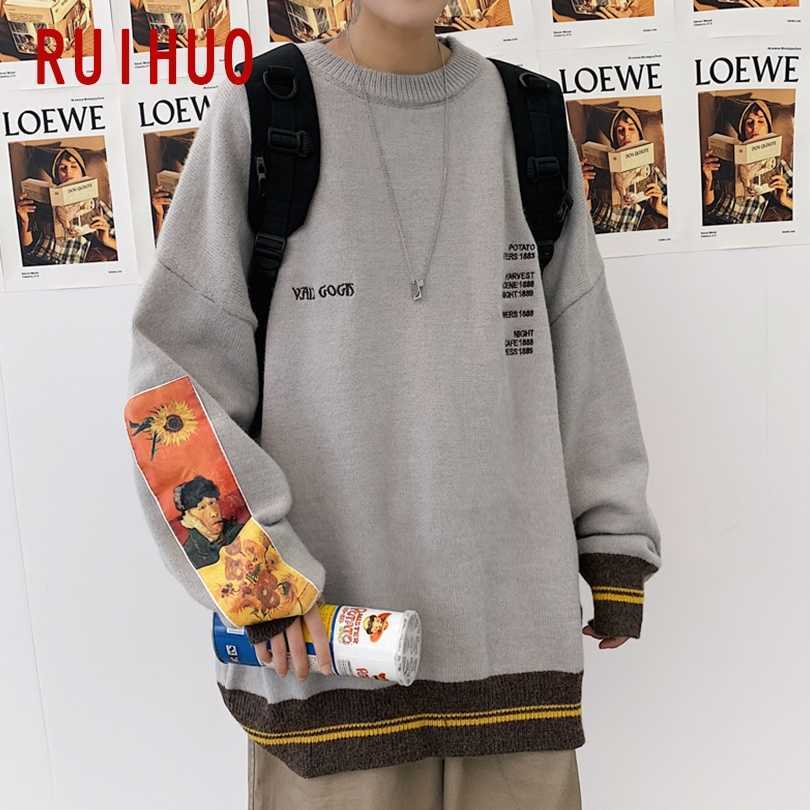 RUIHUO Knitted Winter Sweater Men Clothing Harajuku Sweaters Pullover Men Sweater Fashion Mens Clothes M-3XL 211018