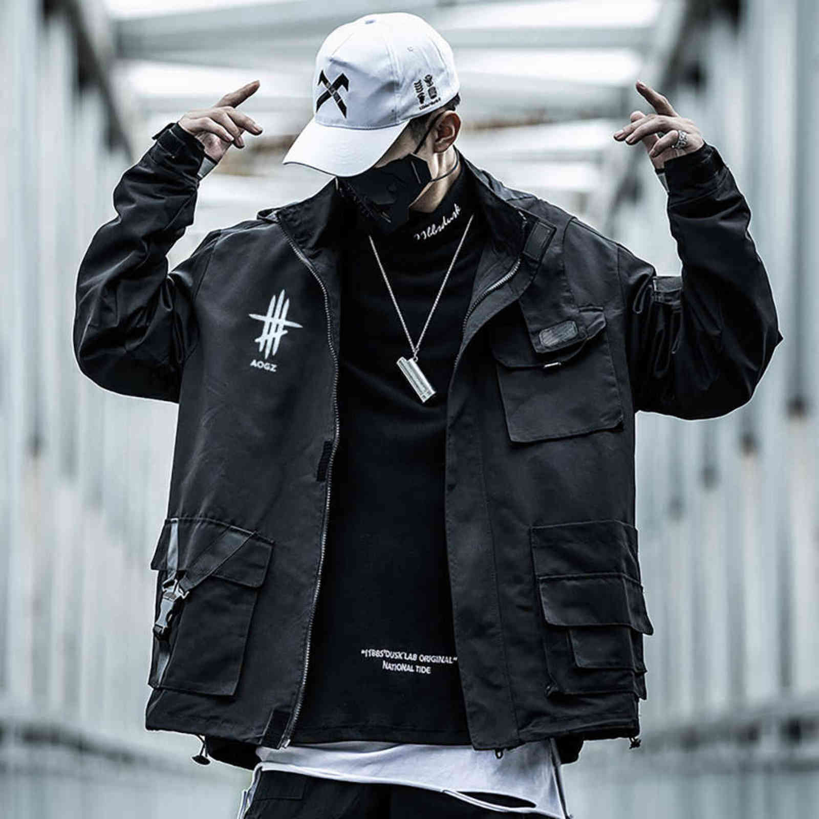 Techwear Streetwear Black Jacket for Men Fashion Waterproof Windbreaker 211126