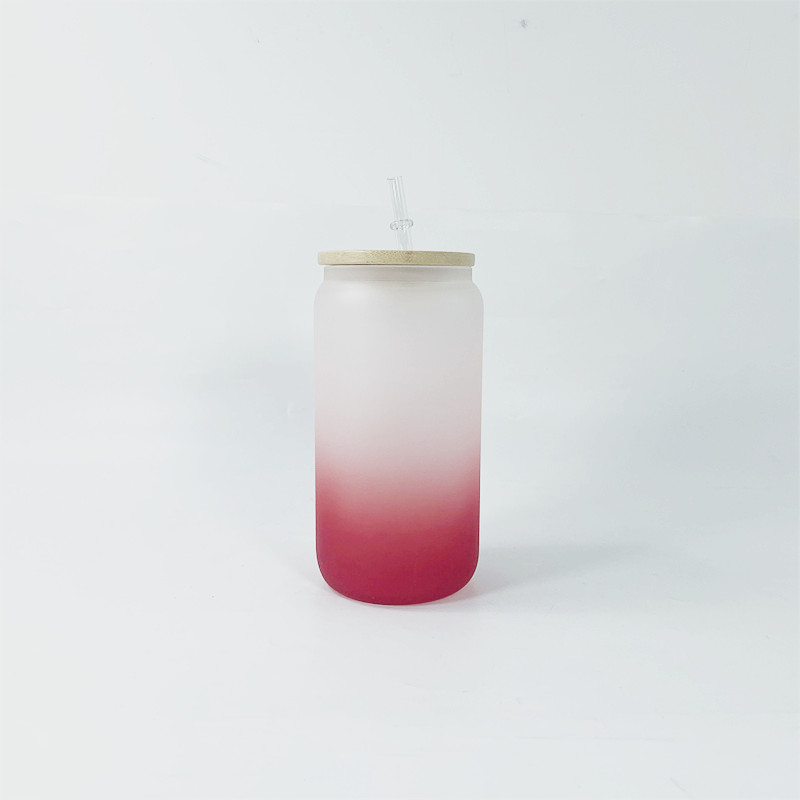 16oz Sublimation Gradient Glass tumbler blank Frosted Glasses Bottle Mason jar Cola can tumblers with bamboo lid 5 colors