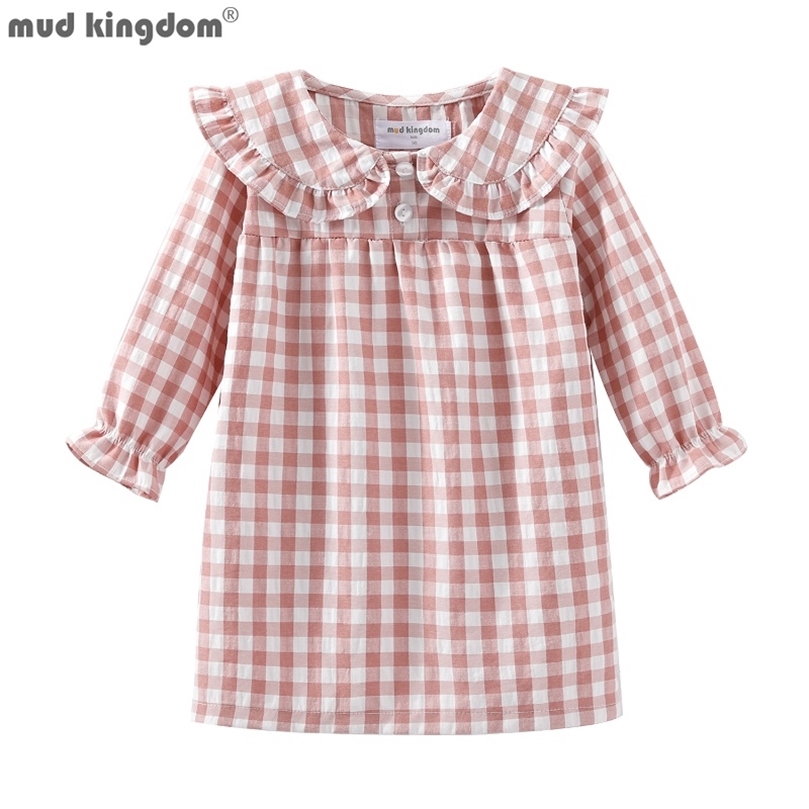 Mudkingdom Ruffle Collar Girls Nightgowns Plaid Long Sleeve Toddler Pajamas Dress Peter Pan Cute Sleep Shirts Girl Homewear 211105