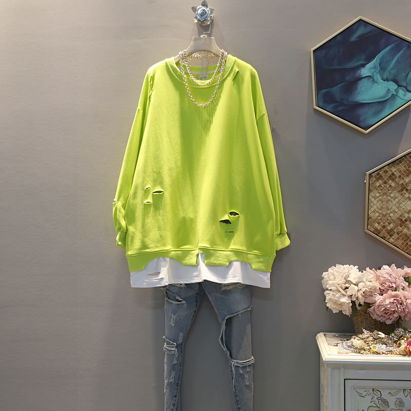 XITAO Patchwork Hole Pullover Hoodie Women Autumn Casual Fashion Style Temperament All match O Neck Women Clothes DZL1580 T200904