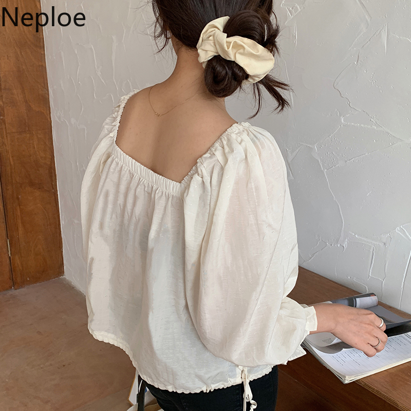 Neploe Blouse Women Korean Chic Sqaure Collar Puff Sleeve Ladies Blusa Shirts Spring Fashion Casual Female Tops 1C595 210225