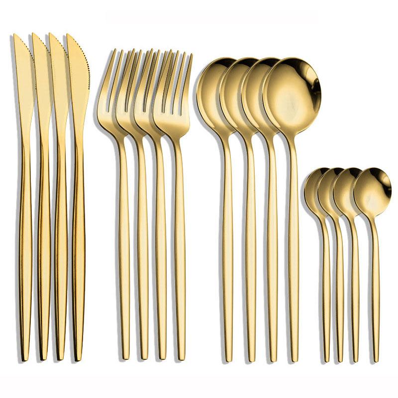 Dinnerware Sets 16Pcs Gold Set Stainless Steel Cutlery Dinner Knife Fork Spoon Kit Kitchen Flatware Tableware Supply
Dinnerware Sets 16Pcs Gold Set Stainless Steel Cutlery Dinner Knife Fork Spoon Kit Kitchen Flatware Tableware Supply
