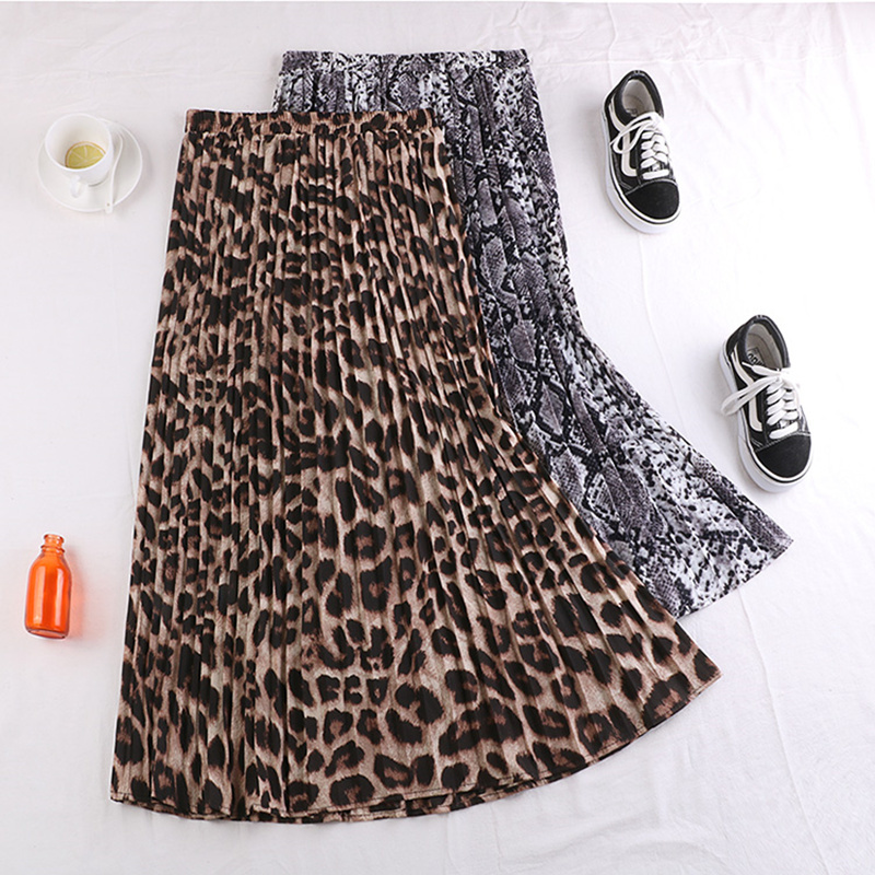 REALEFT Spring Summer New 2021 Elegant Floral Leopard Print Tulle Long Pleated Skirts Women's High Waist Loose Chic Skirt Female 210309