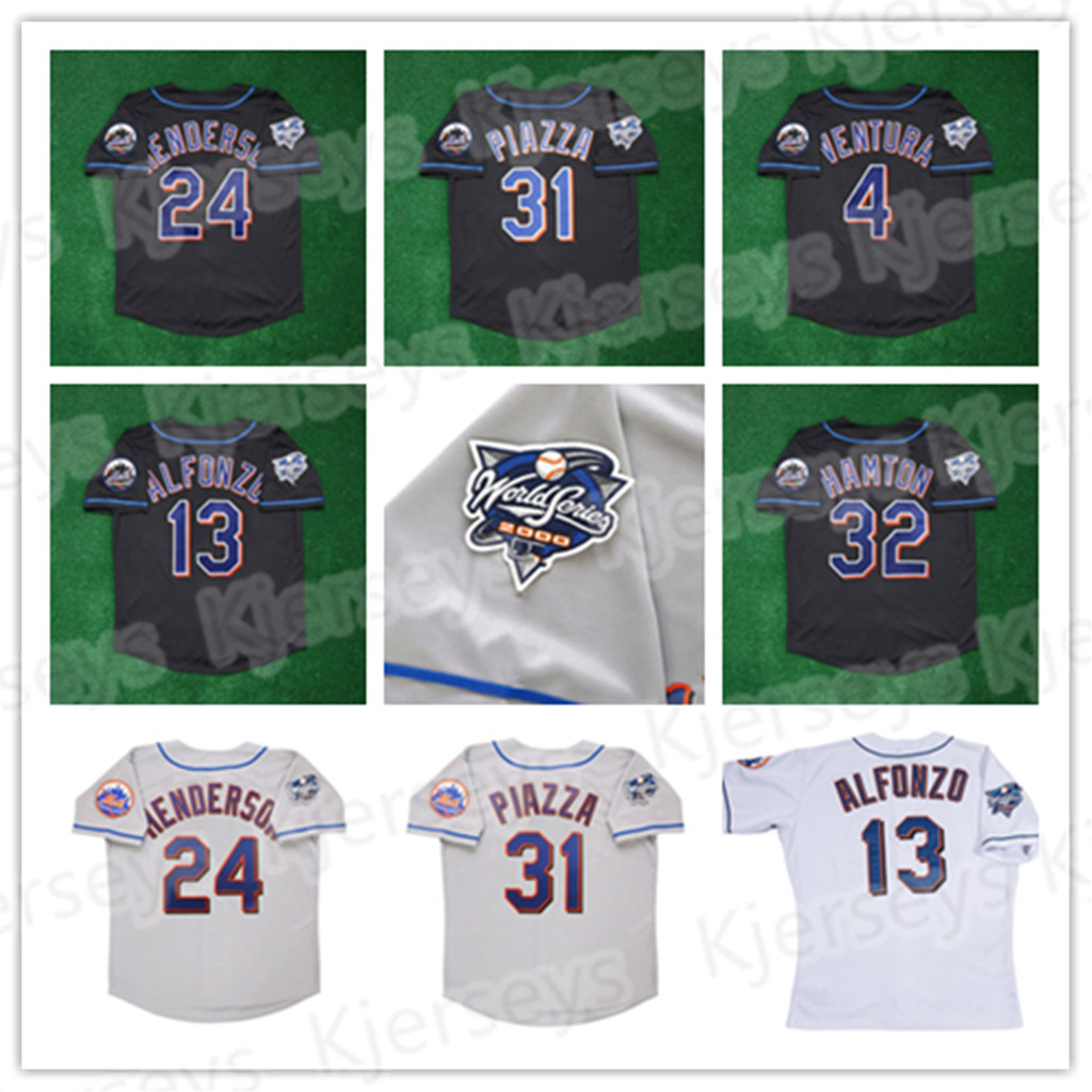 Vintage 31 Mike Piazza 2000 World Series Jersey 15 Edgar Alfonzo 4 Robin Ventura 24 Rickey Henderson 32 Hampton Embroidery, Blue;black
Vintage 31 Mike Piazza 2000 World Series Jersey 15 Edgar Alfonzo 4 Robin Ventura 24 Rickey Henderson 32 Hampton Embroidery, Blue;black