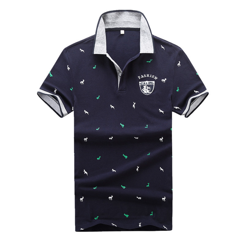 Fashion Summer Short Sleeve Polo Shirt Men Cotton Print Slim Casual Polos Breathable Embroidery Casual Shirt Mens Clothing M-4XL 210308