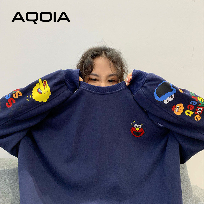 Autumn Harajuku Oversize cartoon Printing Women Thin Sweatshirt Loose Y2K Women Hoodies Sweatshirt Plus Size Female Pullovers 201212