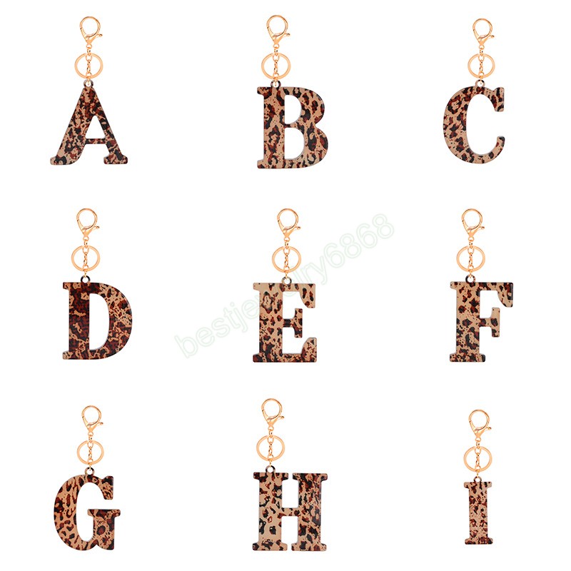 Acrylic 26 Letters Plastic Keychains Leopard Print A-Z Initial Keyrings Women Handbag Hanging Pendant Key Chains Accessories