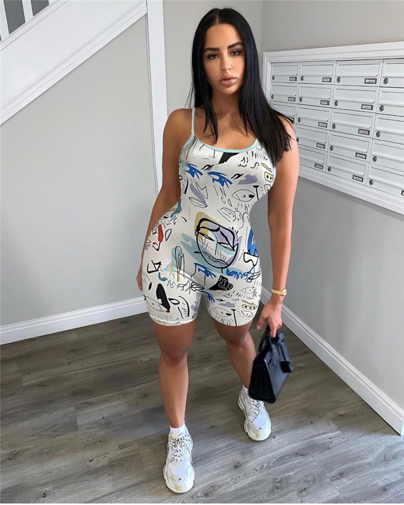 Wholesale Sexy Backless Jumpsuits Women Print Rompers Summer clothes Casual Bodycon Bodysuits Night Club Wear Skinny Sleeveless Overalls Bulk 6919