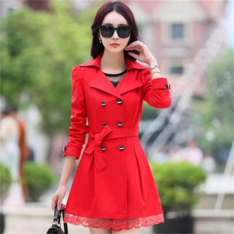 Fashion Women Double-breasted Trench Coat New Spring Long Sleeve Medium Long Plus Size Windbreaker Mujer 210218