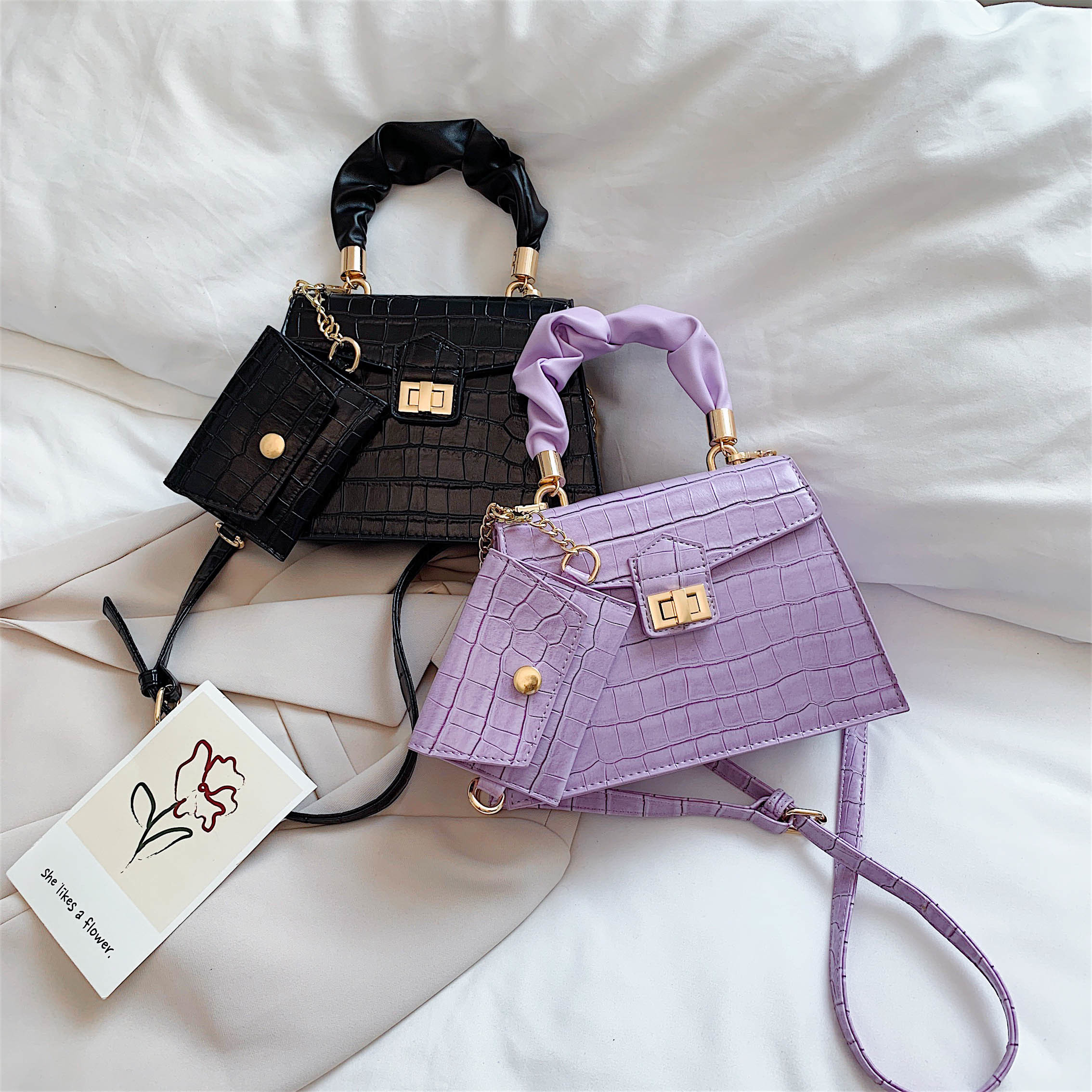 2 Pcs/set Stone Pattern Small PU Leather Cross Body Bags For Women 2021 Elegant Travel Chain Crossbody Shoulder Handbags 210226