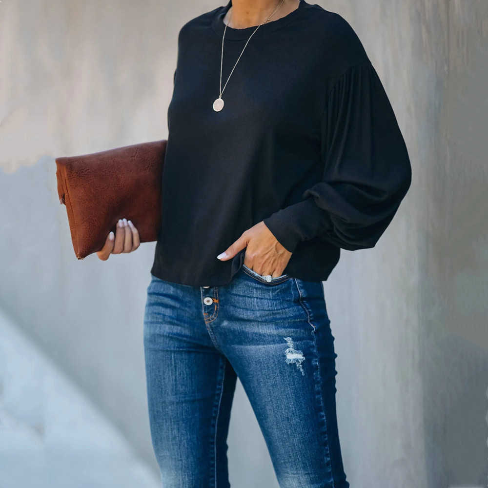 Sexy O Neck Backless T-shirts Women Autumn Casual Lantern Long Sleeve Back Hollow Out Bandage Bow Loose Pullover Tops Ladies 210526