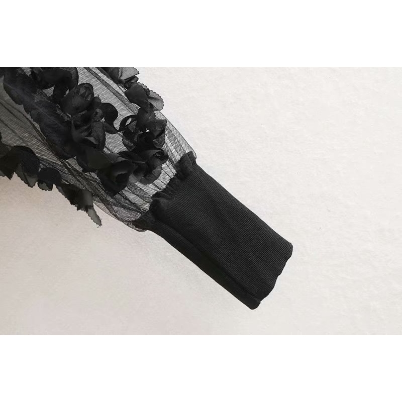 new women sexy appliques transparent casual black Shirts blouses women long sleeve patchwork mesh roupas femininas tops LS4513 T200320
