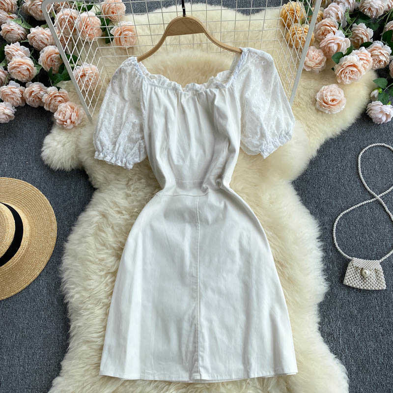 DEAT Women Black Belt Ruffles Dress Slash Neck Short Sleeve Arrivals Lady Sexy Fashion Spring Summer 11D55201M 210709