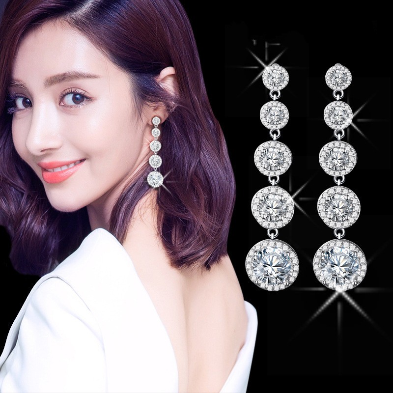 Charm Female Long 925 sterling silver Dangle Earring Dimaond Jewelry Statement Party Wedding Drop Earrings for Women Bridal1