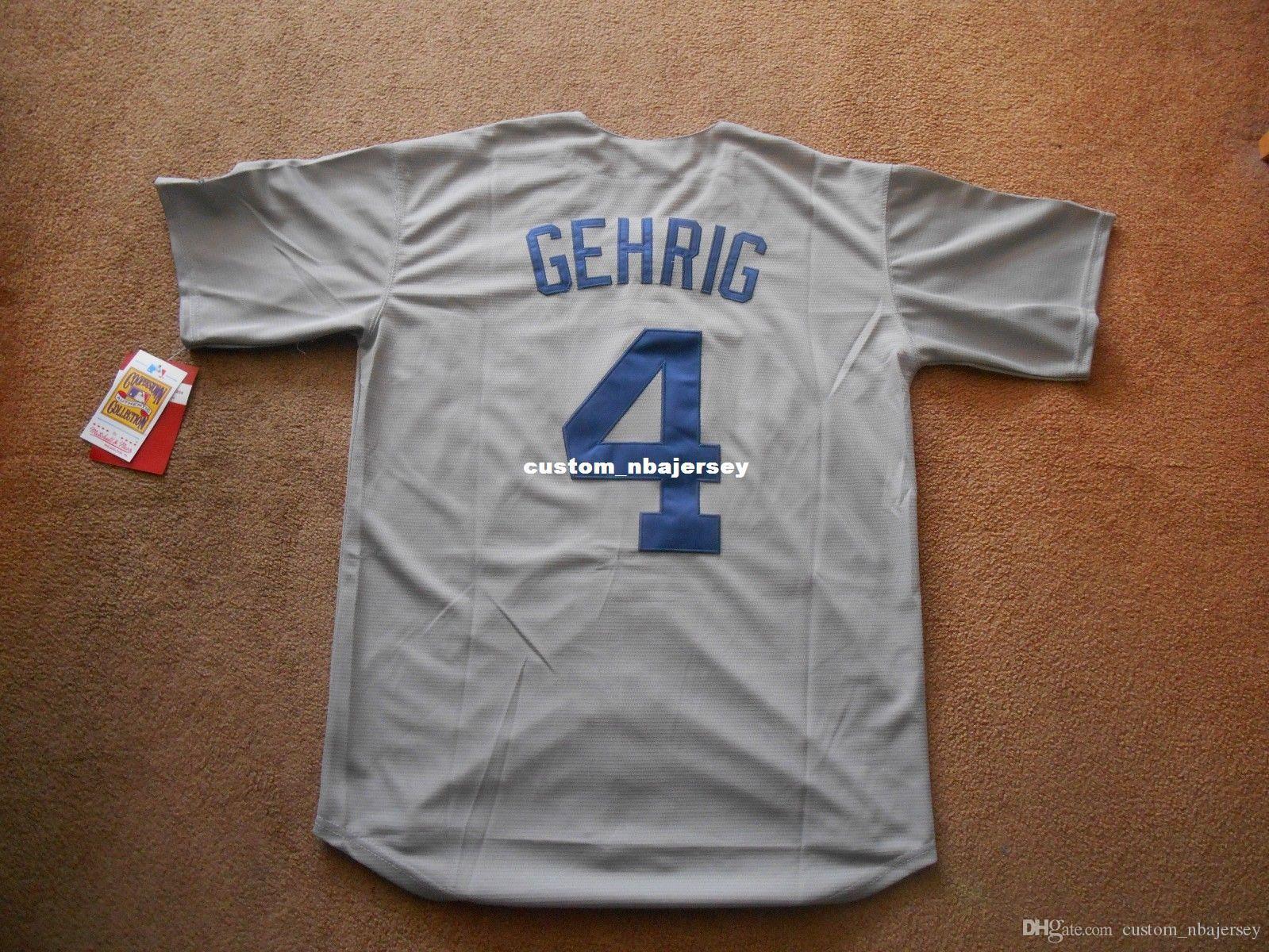 Cheap custom Lou Gehrig #4 G Button Baseball Jersey Stitched Customize any name number MEN WOMEN YOUTH Jerseys, Black;blue