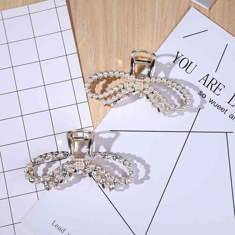 Hair Accessories Jewelry Pearl Bow Clip Metal Female Large pin Shark Back Long Korean Version