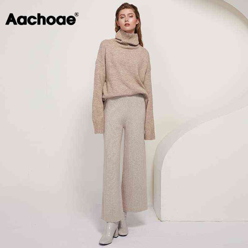 Aachoae Autumn Winter Women Knitted Turtleneck Wool Sweaters Casual Basic Pullover Jumper Batwing Long Sleeve Loose Tops 211109