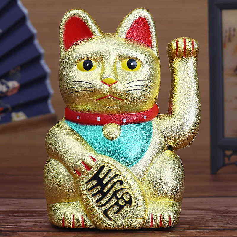 Chinese Feng Shui Beckoning Cat Wealth White Waving Fortune/ Lucky 6"H Gold Silver Gift for Good Luck Kitty Decor 211108