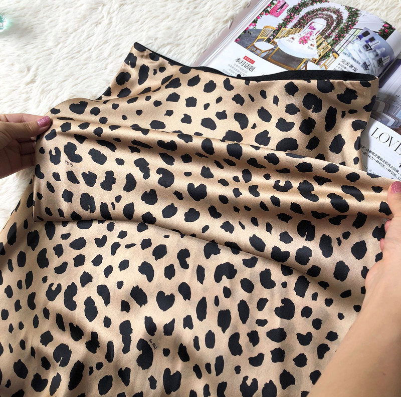 Women Silk Satin The Naomi Wild Things Leopard Print Sexy Elastic High Waist Easy 90's Slip Midi Skirt 210306