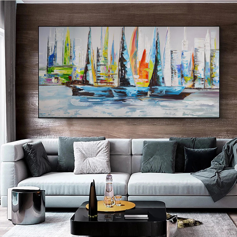 Boat Sea Poster Oil Painting On Canvas Prints Landscape Colorful Wall Pictures For Living Room Home Decor Posters And Prints