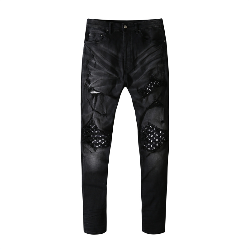 Mens jeans washing water used rabbit printing hole sticking cloth micro elastic leisure slim men's high street, Black
Mens jeans washing water used rabbit printing hole sticking cloth micro elastic leisure slim men's high street, Black