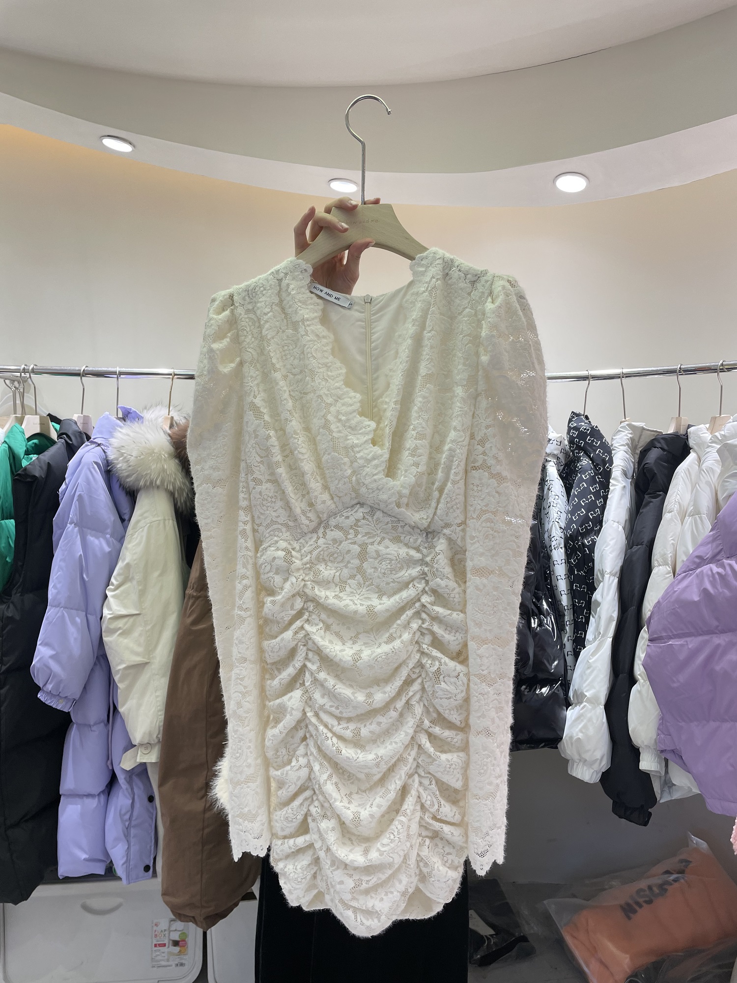 New design womens sexy v-neck long sleeve high waist bodycon tunic short thickening lace dress SMLXL