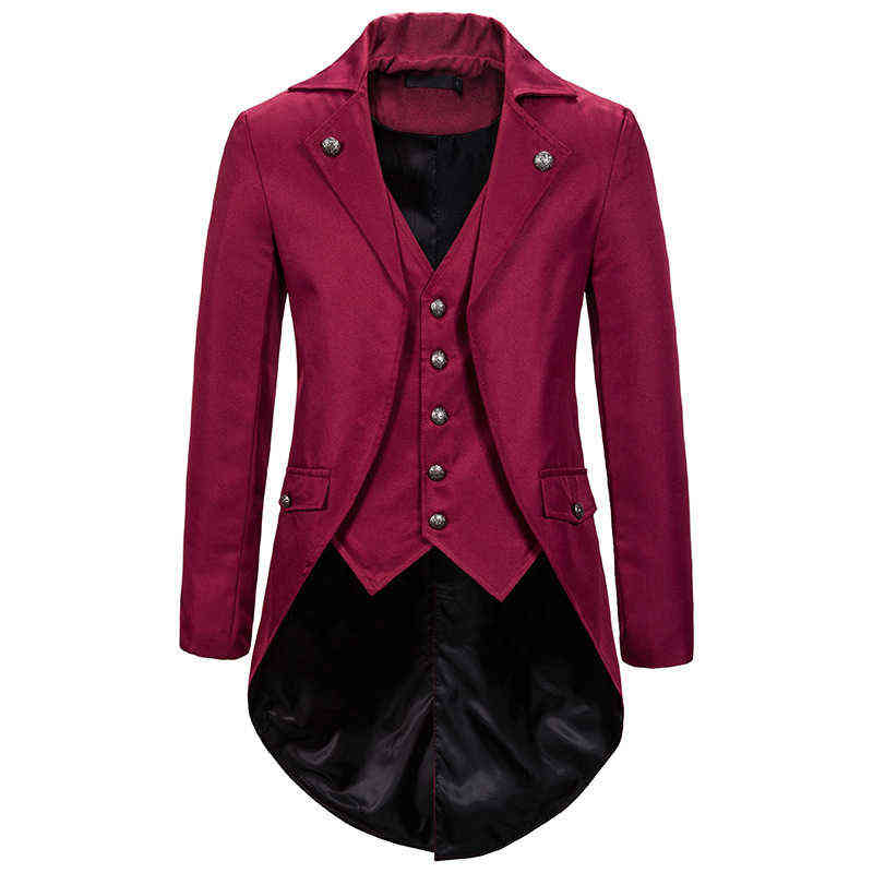 Men's Steampunk Vintage Tailcoat Jacket Gothic Victorian Frock Trench Coat Halloween Uniform Costume Stage Clothes for Singers 211120