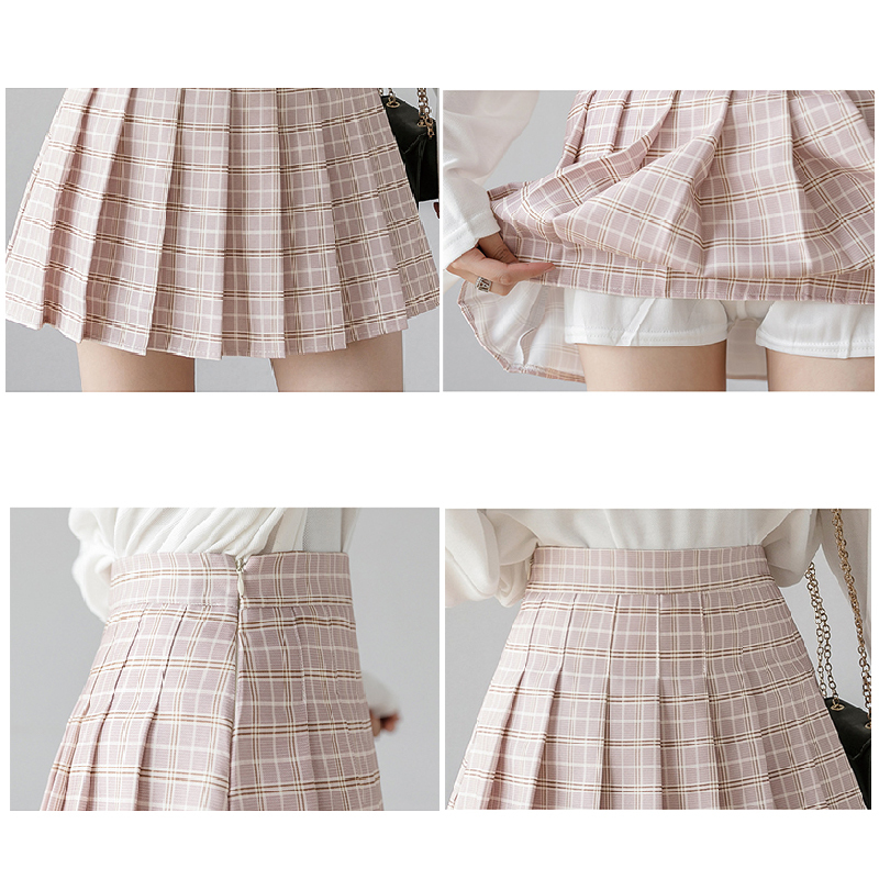 Autumn Women Skirts Korean High Waist Plaid Mini Skirt Women School Girls Sexy Cute Pleated Skirt with Zipper 210306