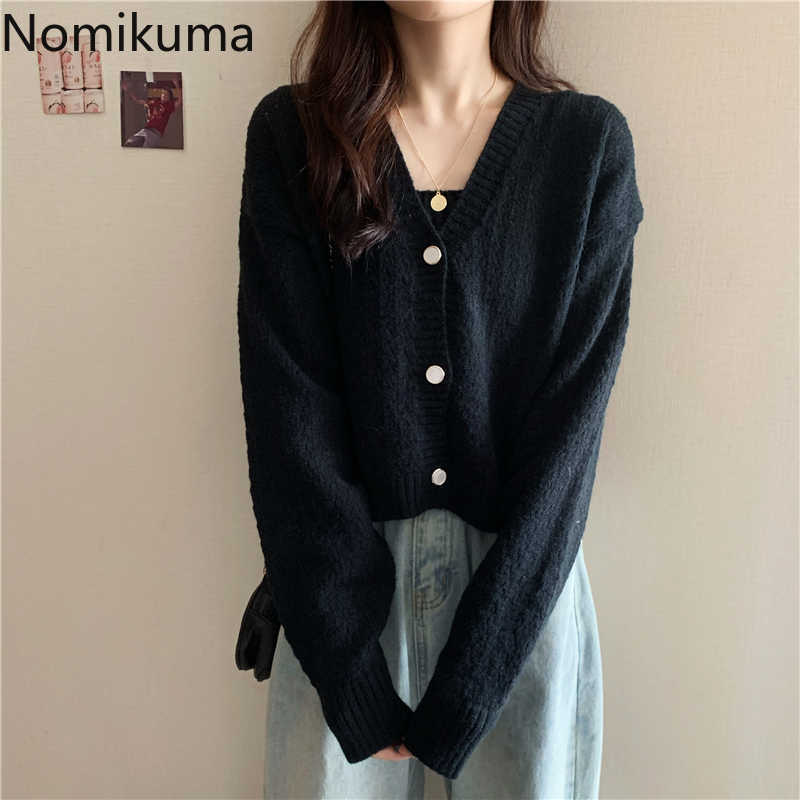 Nomikuma Knitted Cardigan Women Single Breasted Long Sleeve Knitwear Korean Chic All-match Short Sweater Female 3e038 210918