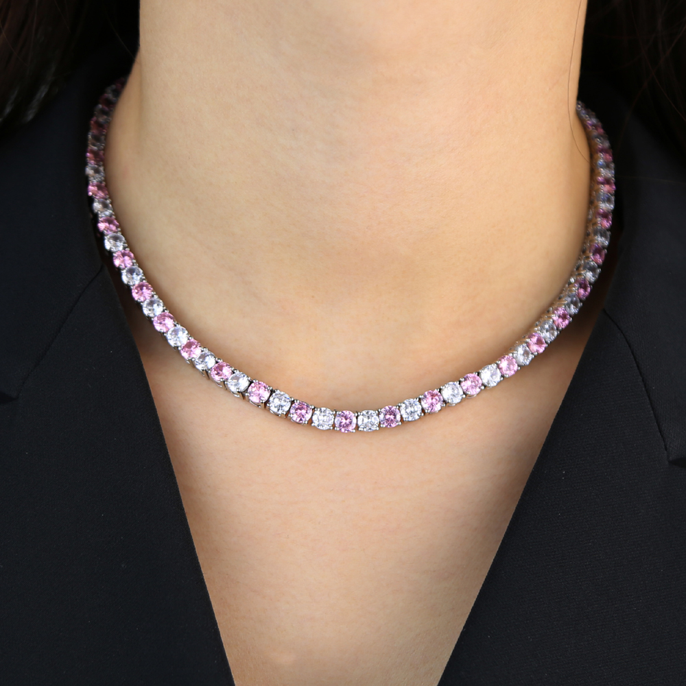 Iced Out Bling AAAA Zircon 5mm Tennis Chain Necklace Women Men Hip Hop Fashio Jewelry Gold Silver Color Pink CZ Choker Necklaces wholesale