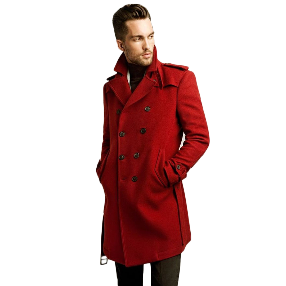 Red Groom Mens Long Jacket Plus Size Double Breasted Best Man Coat Suit Business Wedding Blazer Tuxedos Custom Made One Piece
