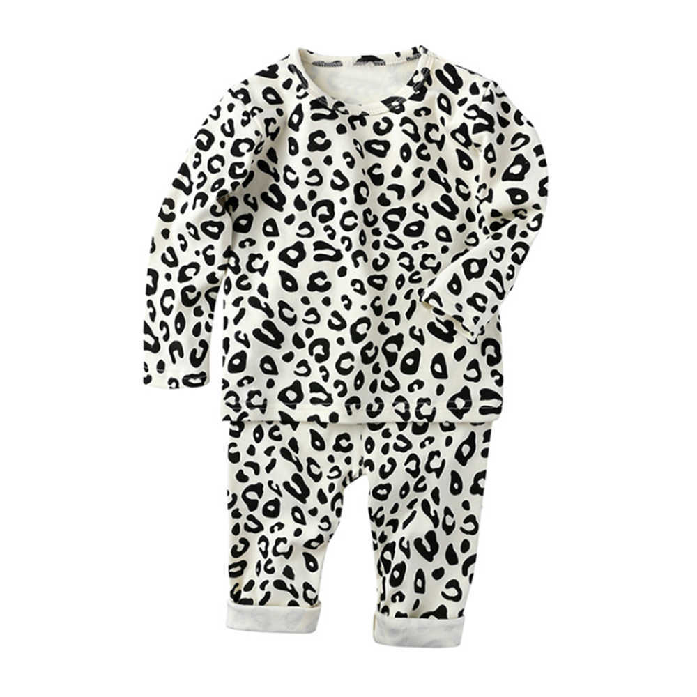 Mudkingdom Kids Pajamas Autumn Long Sleeve Sleeping Clothing Set Leopard High Waist Boys Girls Pajama 210615